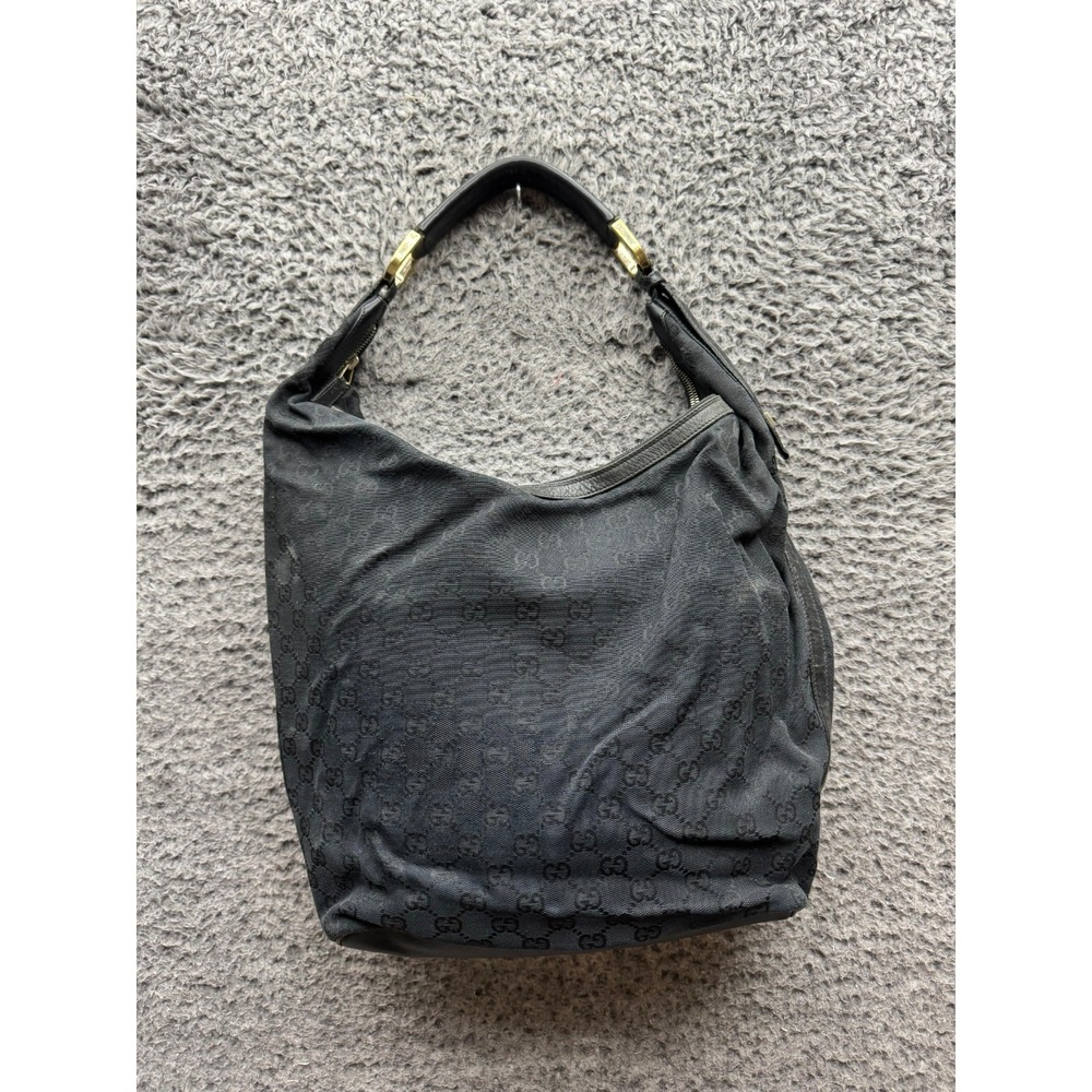 Vintage Womens Gucci GG Monogram Canvas Leather Hobo Shoulder Bag Black 001 4287